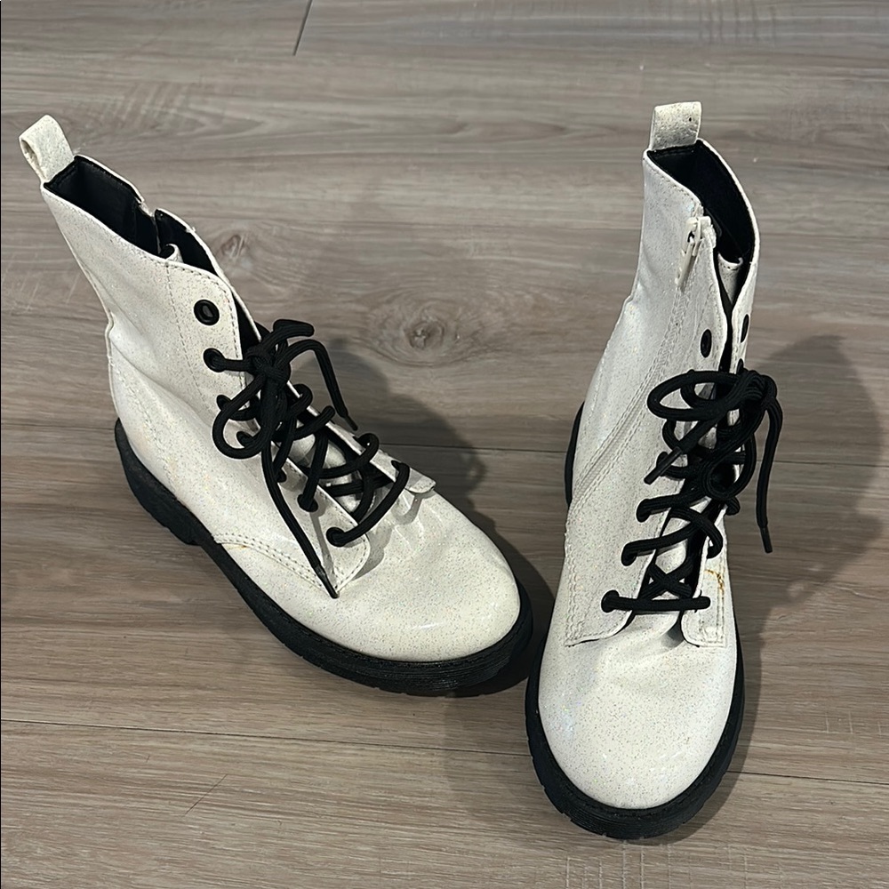 Girls Glittery Combat Boots
